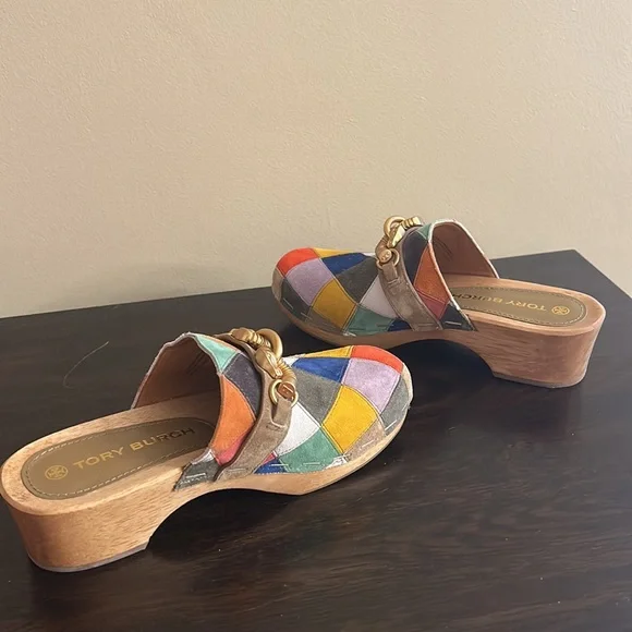 Tory Burch Jessa Multicolor Suede Clog Sandals - Picture 4 of 4